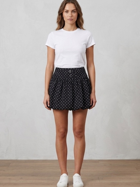 black ibis Dresses & Skirts - Polka Dot High-Waist Black Mini Skirt
